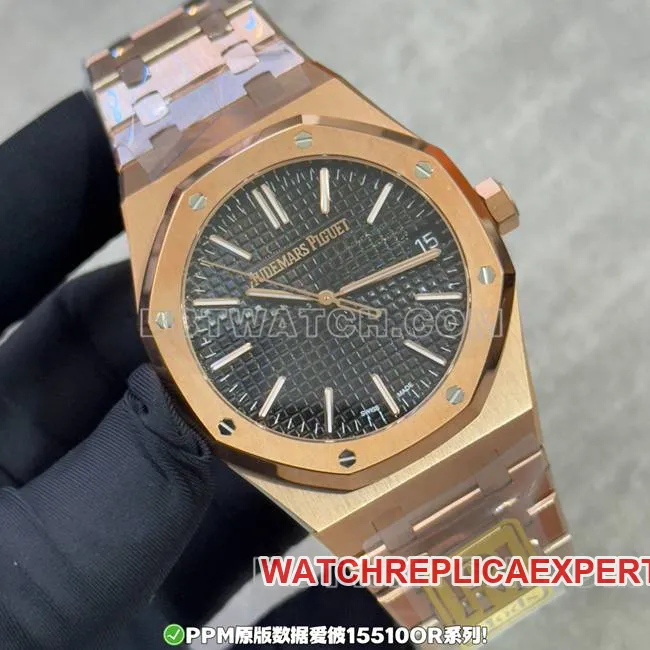 Audemars Piguet Royal Oak PPM Factory Black Dial Rose Gold Steel Strap Actual Weight Photo