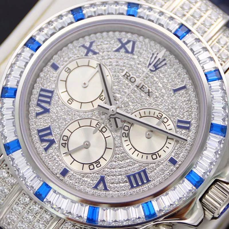 Rolextop-tiersuper watch Daytona series pavé 116599 starry blue diamond men's watch front view