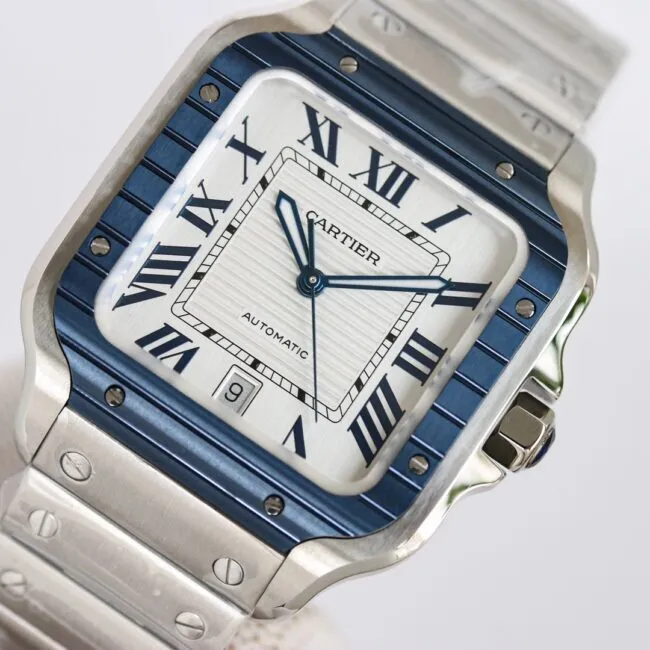 Cartier's new GF Santos white steel rubber strap men's watch front view