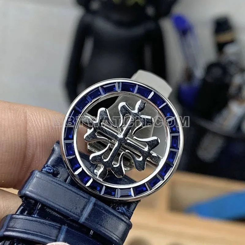 Patek Philippetop-tier watch 3K Factory super complication timepiece blue dial blue diamond bezelleather strap model front live photo
