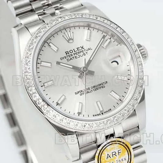 ARF FactoryRolex log top-tier 1:1super clonesilver dial stick hour markersdiamond bezel31mm five grid link278289front live photo