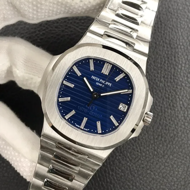 3k factory top-tier watch Patek Philippe men's blue dial Nautilus series steel bracelet automatic movement watch front view