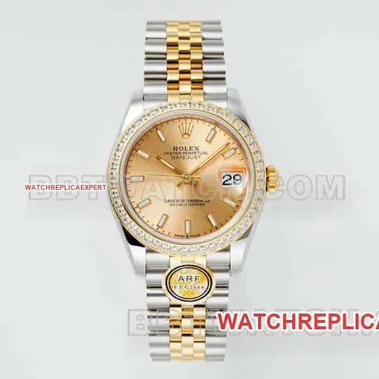 ARF FactoryRolex log 1:1top-tier gold plate diamond bezel31mm intergold five-lattice chain link278383front live photo