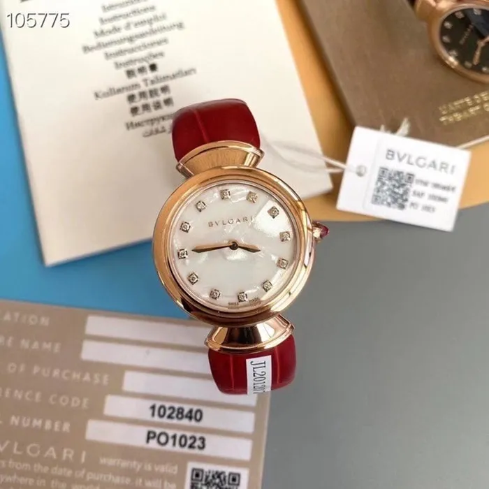 top-tier watch Bvlgari women's white dialquartzleather strap watch front view