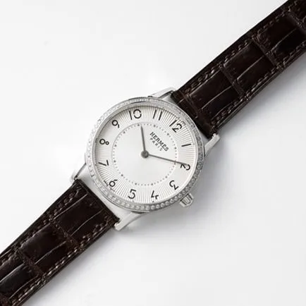 top-tier Hermès women's white dial black belt quartzleather strap watch front view