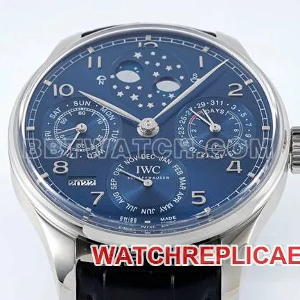 collectible watch APS factory Portugal IWC perpetual calendar blue dial black braceletfront live photo