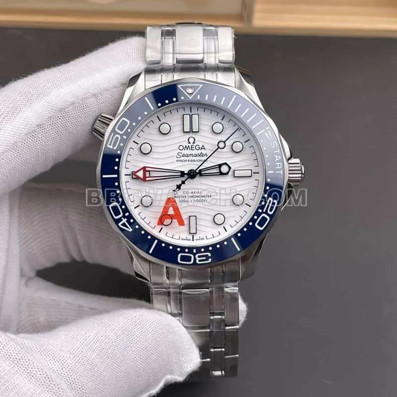 VSOmegaSeamaster1:1super clonewhite dial300m210.30.42front live photo