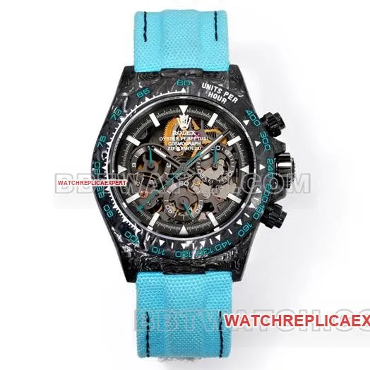 watch TW factory Rolex Daytona black dial black shell blue nylon bracelet front live photo