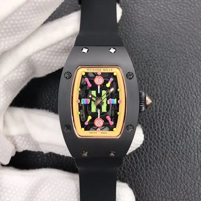 Richard Milletop-tier watch ladies black dial black rubber strapbon bon series mechanical watch front view