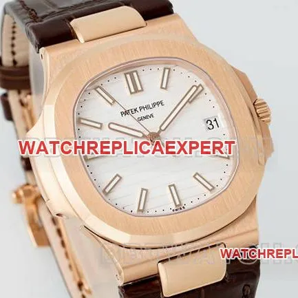 1:1replica watch NautilusDDF factory Patek Philippewhite dial leather bracelet5711front live photo