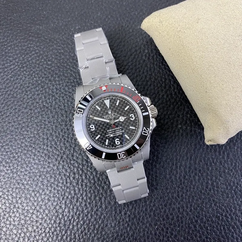 super cloneRolex modified watch sandblasted shell carbon disk front view