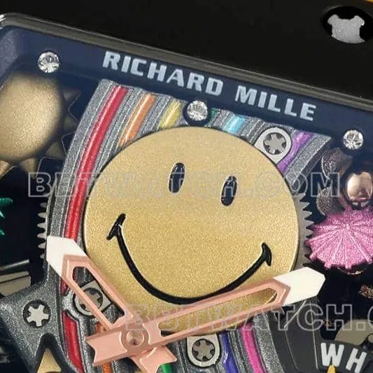 Richard Mille men's top-tier smiley tourbillon black shell yellow leather strap model RM 88front live photo