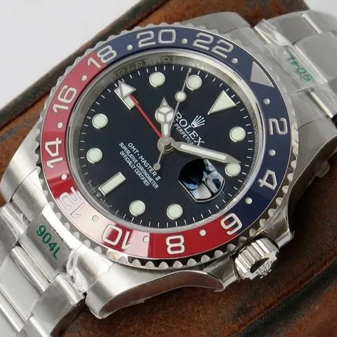 GS factory Rolextop-tier watch men's blue dialsteel bracelet GMT-Master type II GMT series mechanical watch front view