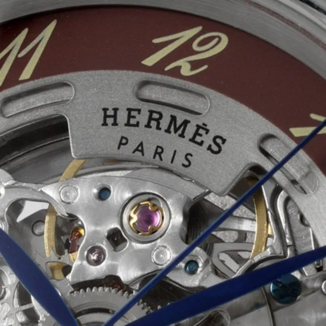top-tier watch Hermès men's gray plate brown belt automatic movementleather strap watch movement picture