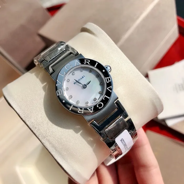 top-tier watch Bvlgari women's white dialsteel braceletquartz watch front view