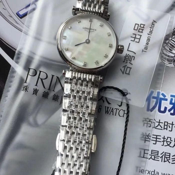 TW factory top-tier watch Longines women's white dialsteel bracelet Jialan series watch front view