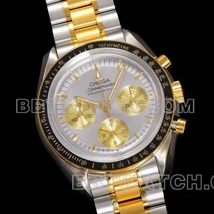 watch N1 factory Speedmaster Omegasilver dial gold steel bracelet front live photo