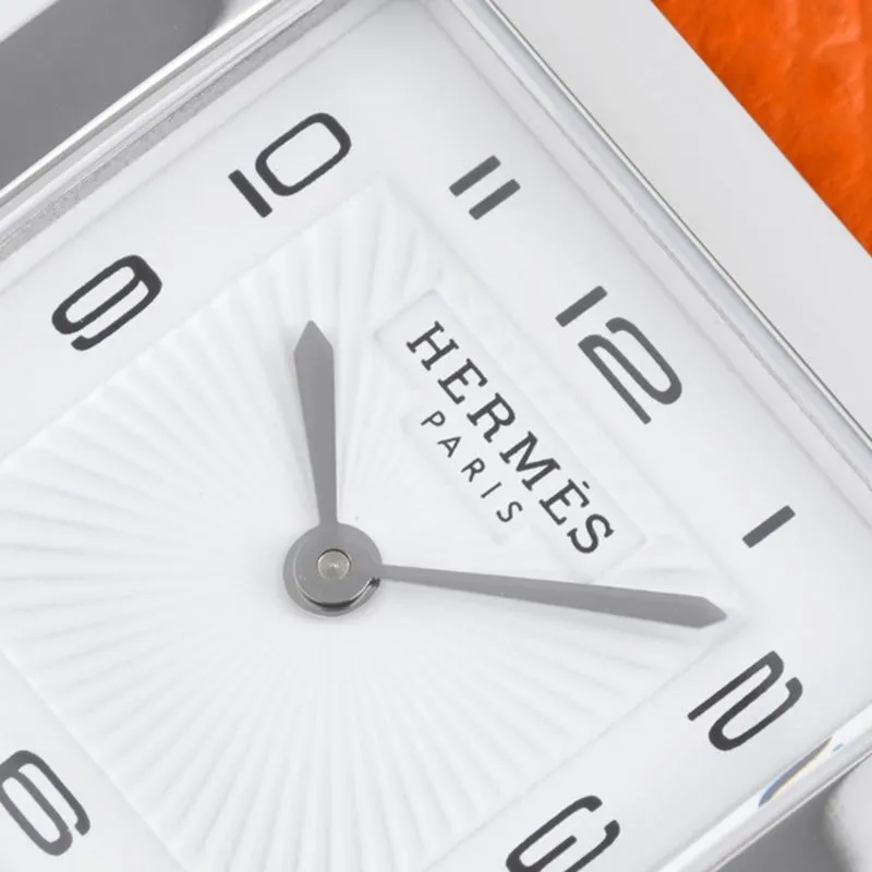 top-tierhigh-quality Hermès ladies' watchHeureH series quartz square fashion watch khaki braceletwhite dial front view