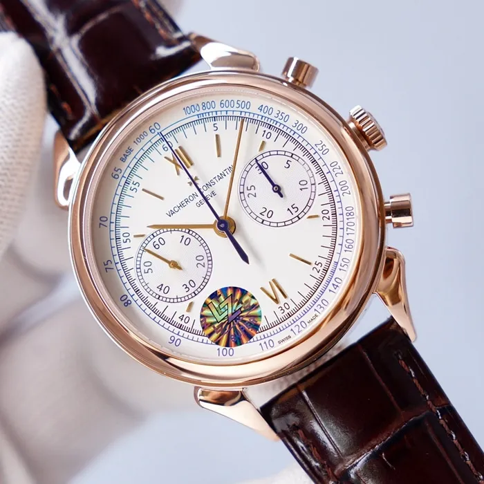 Top-tier watch Vacheron Constantin men's white dial1955 series leather strap watch movement picture
