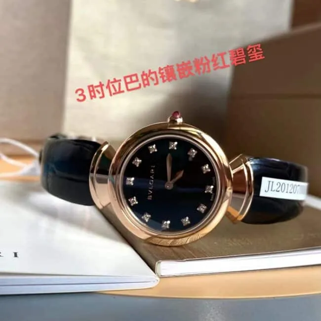 top-tier watch Bvlgari women's black dial black belt leather strap watch back cover picture