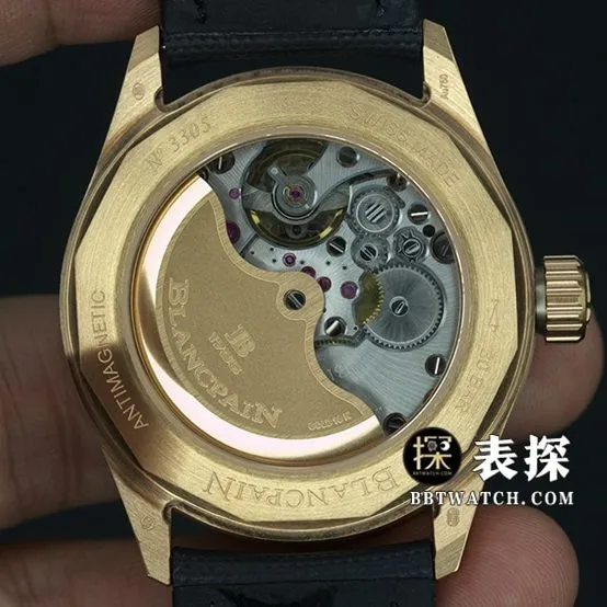Blancpain Fifty Fathoms top-tier watch men's blue dial gold needle leather strap model pictures and prices caseback live photo