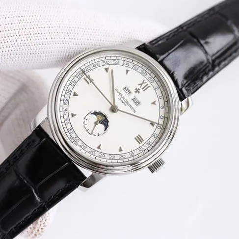 TWS factory Vacheron Constantintop-tier men's gray plate blue belt historical masterpiece series fully automatic movementleather strap watch front view
