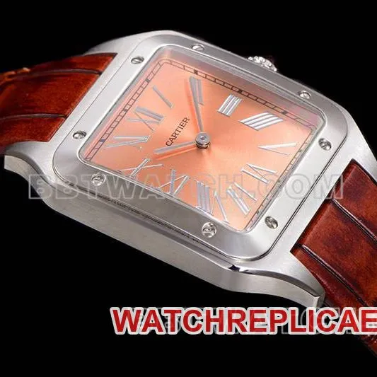 Cartiertop-tier watch F1 factory Santos pink plate leather strap model front live photo