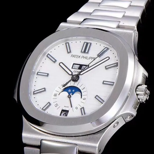 top-tier watch Patek Philippe men's white dialsteel bracelet5726 series watch front view