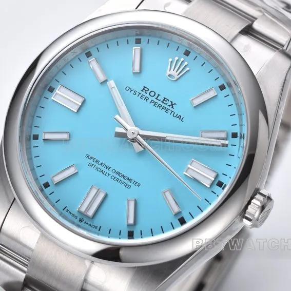 Factory C Rolex Oyster Perpetual top-tier replica41mm turquoise blue dial124300-0006front live photo