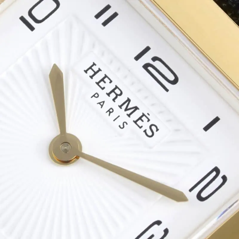 Hermès top-tiersuper cloneladies' watchHeureH series ladies quartz square fashion watch black leather white dial back cover picture