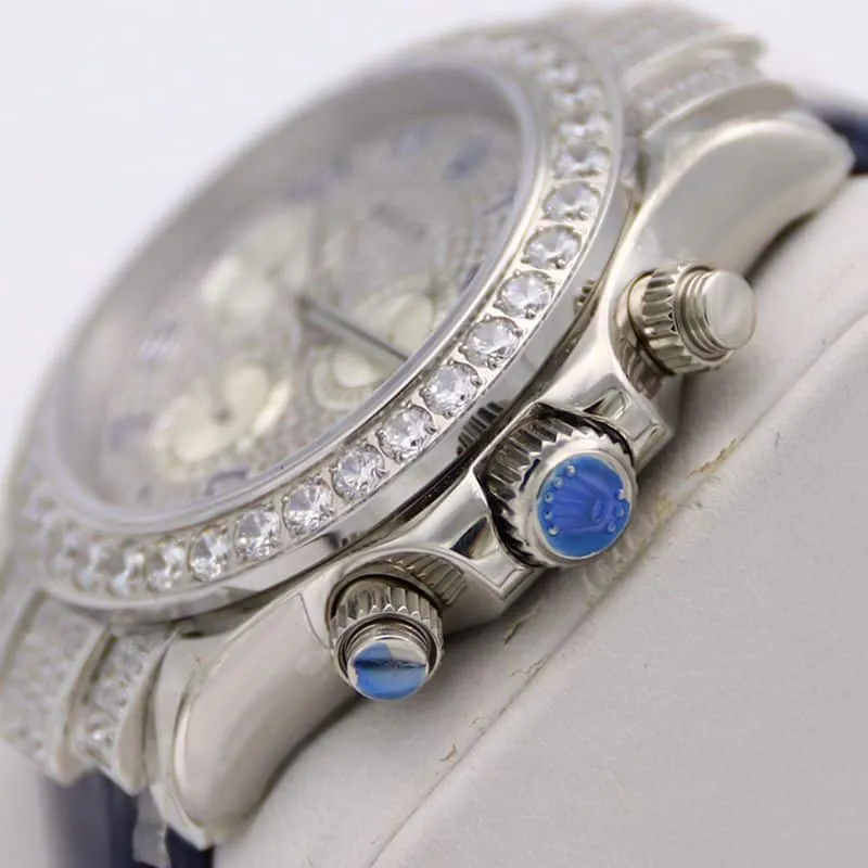 Rolextop-tierhigh-quality watchDaytona series pavé 116599 baby's breath leather strap men's mechanical watch front view