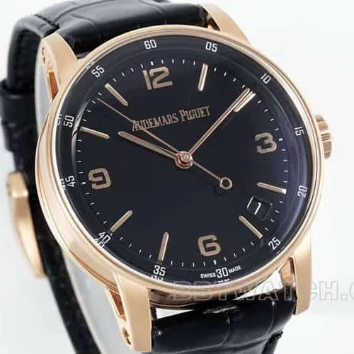APSAudemars PiguetCODE1:1super cloneblack dialrose gold shell leather strap model 15210front live photo