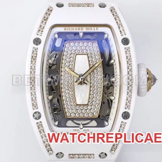 Richard Mille1:1replica watch ZF Factory white ceramicwhite dial diamond mechanical watch RM07-1front live photo