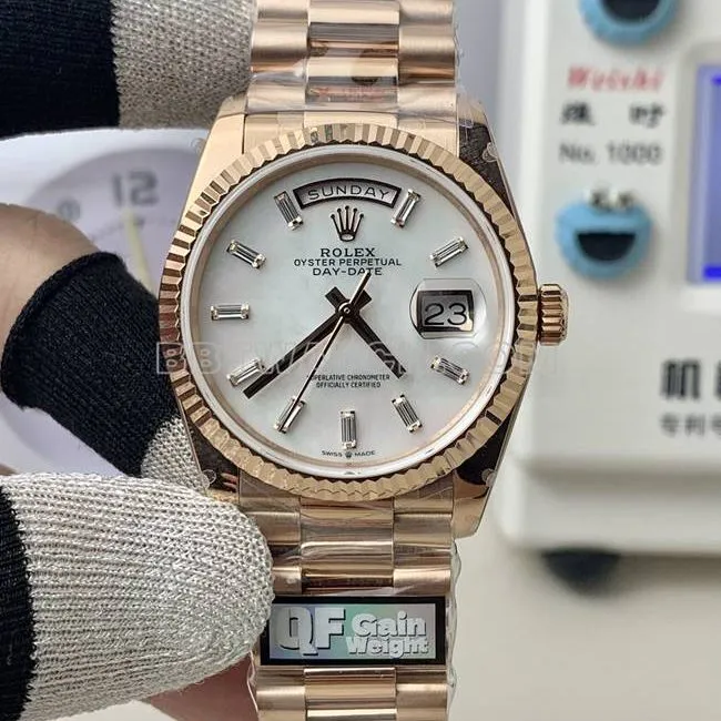 QF Factory Watch Day-Date Rolex Mop Dial Rose Gold 36mm Real Photo Weight