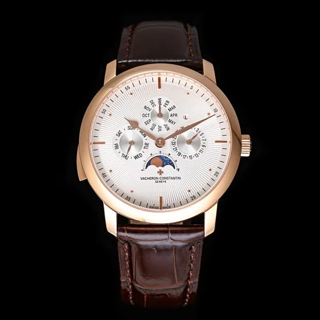 top-tier watch Vacheron Constantin men's white dial brown belt Loft Craftsman series automatic movementleather strap watch front view