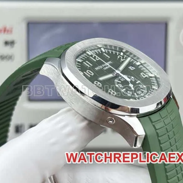 collectible watch Patek PhilippeP1 factory grenade green dial mechanical green rubber model 5968braceletlive photos