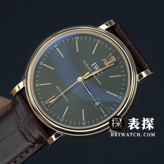 V7 factory IWC men's Portofino watch rock gray plate gold needle leather strap model IW356511 overall live photos