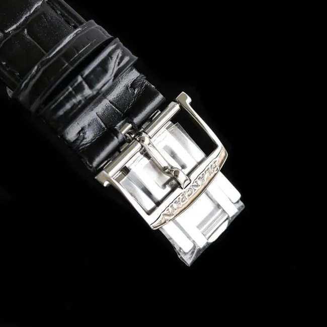 top-tier watch Blancpain men's white dial black belt villeret classic 6654moon phase display series leather strap watch detail shots