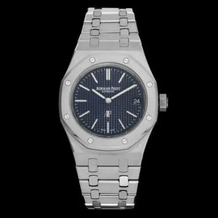 top-tier watch Audemars PiguetRoyal Oak two-hand mechanical movement15202 white steel blue bottom men's watch front view