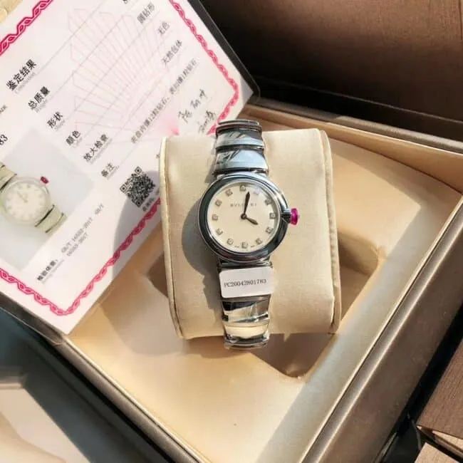 top-tier watch Bvlgari women's white dial steel bracelet LVCEA series watch front view