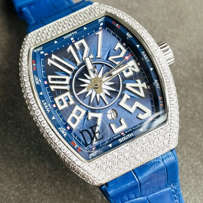 top-tier watch Frank Muller men's blue dialV45 SC DT series full automatic movement watch front view