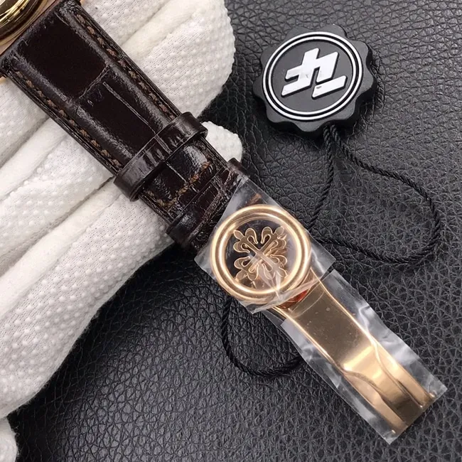 ZF Factorytop-tier watch Patek Philippe men's white dial brown belt classic 5153 series leather strap watch back cover picture