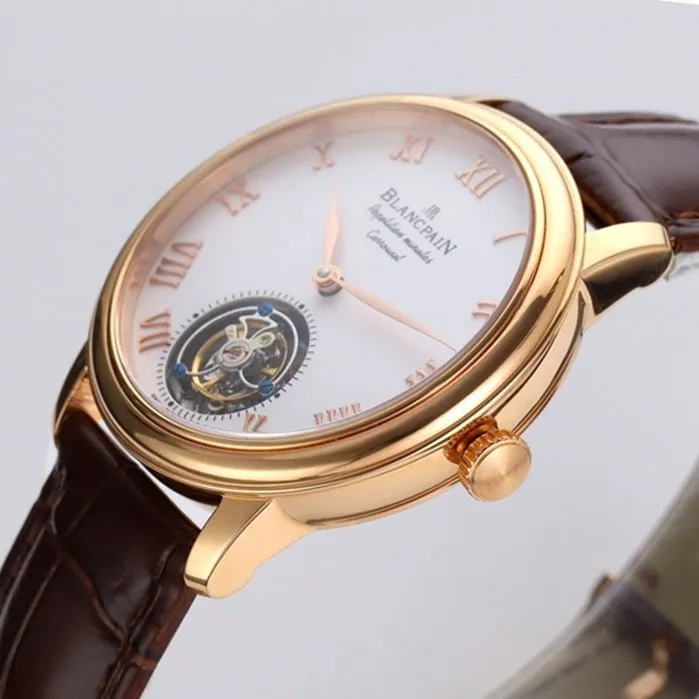 Top-tier watch Blancpain men's white dial Art Master series leather strap watch front view