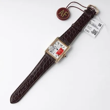 AF Factorytop-tier replicaCartier men's white dial brown belt tank series mechanical watch front view