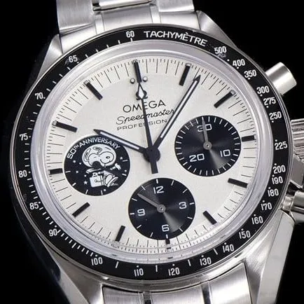Top Omega men's watch, white dial, steel bracelet, Snoopy series, automatic mechanical watch, detailed pictures