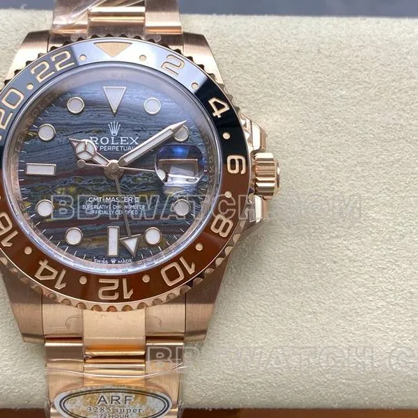 Rolex collectible watch ARF FactoryGMT-Master tiger eye stone GMTrose goldsteel bracelet clasplive photos