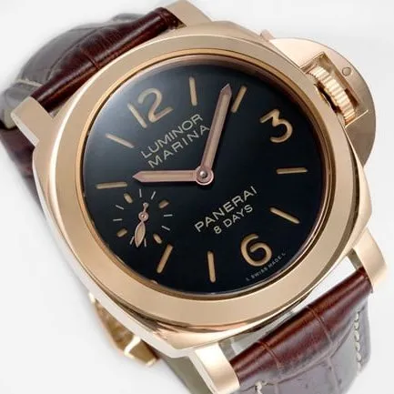 Paneraitop-tier manual winding mechanical men's black dial brown belt watch front view