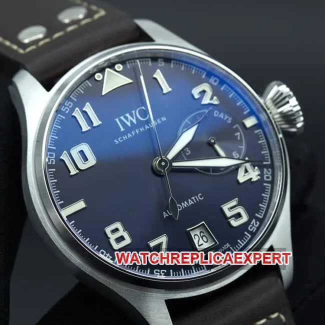 ZF FactoryIWCtop-tier watch big pilot series automatic movement men's blue dial brown belt side view