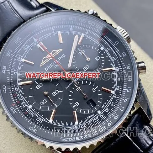 top-tier watch BLS factory aviation chronographBreitlingblack dialleather strap model braceletlive photos
