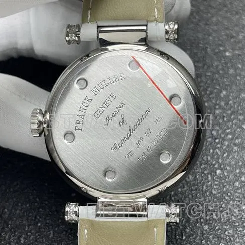 top-tier watch frank mill quartz ABF factory black dialdiamond bezel white leather braceletfront live photo